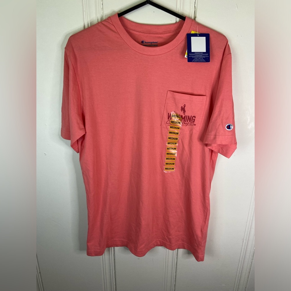 CHAMPION Pink/Coral Graphic WYOMING COWBOYS Cotton T-Shirt Size  Medium